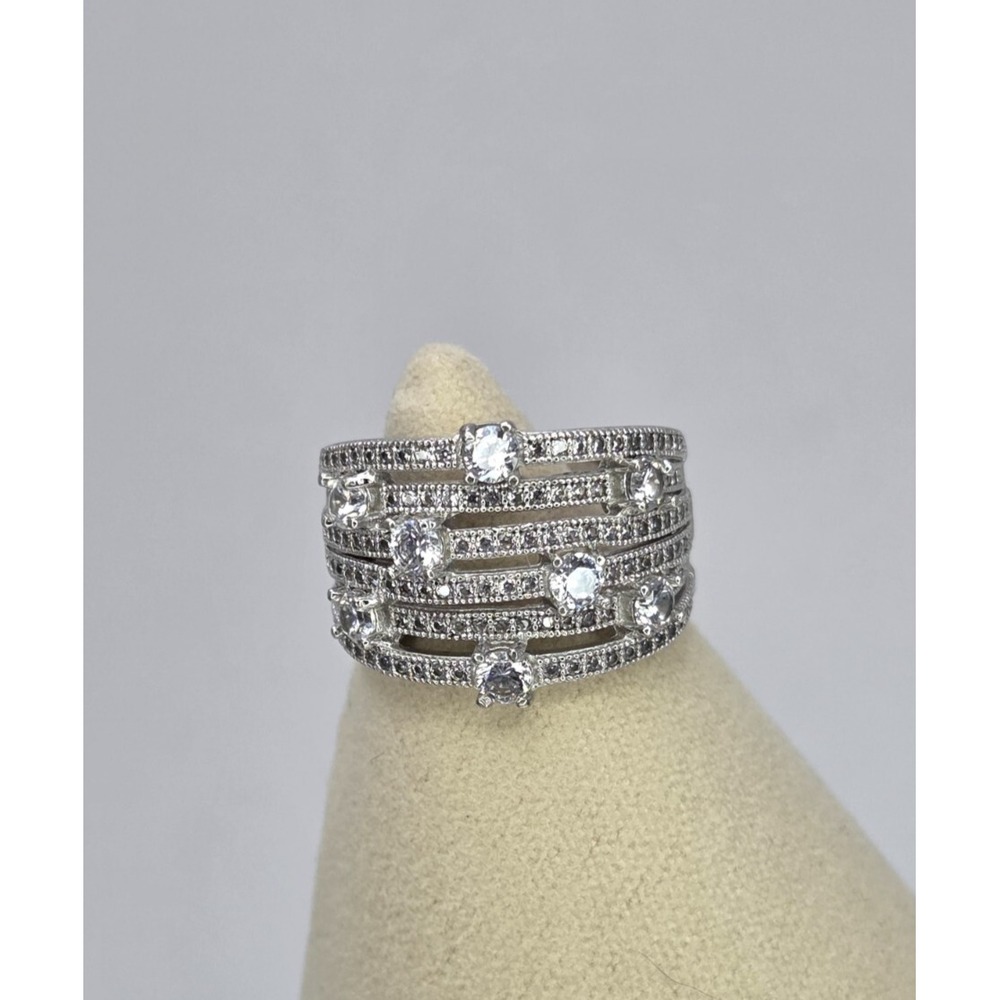 Lafonn? 925 Sterling Silver Multi-Row Half Eternity Band Ring Anniversary Size 7